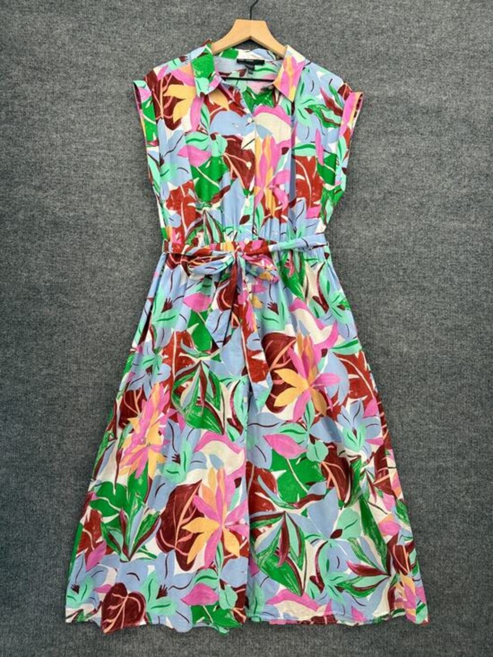 Maggy London Floral Maxi Shirt Dress Size 10 Button Front Cotton Resort Garden